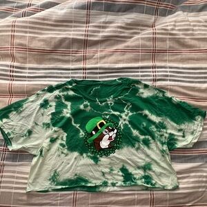 Buc-ees St Patrick’s Day green Tie Dye "The Paddy Don’t Start" Crop Top XL